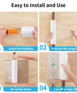JARLINK Stretch Film, 80 Gauge,15 Inch x 1000 Feet Shrink Wrap for Pallet Wrap, Industrial Strength Stretch Wrap up to 800% Stretch with Handles, Moving Wrapping Plastic Roll, 2 Pack 13 81I14Pxn7BL