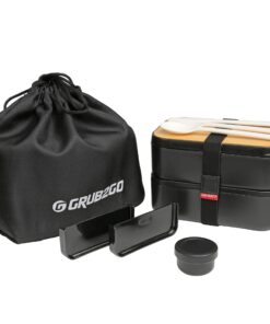 GRUB2GO Premium Bento Lunch Box (Large 68 Oz Capacity) | 2023 Exclusive, 70% Bigger | Includes Bamboo Chopping Board Lid, Carry Bag, 2 Dividers, Utensils, Sauce Container Premium 2021 Model: Executive Black (68 OZ) 34 81I2AvVA29L
