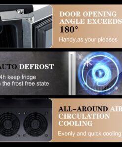 Beverage Refrigerator, Phiestina15 inch 96 Cans Built-in or Freestanding Beverage Cooler Mini Fridge with Auto Defrost,Glass Door & 6 Removable Shelves for Home Bar Office 22.4"D x 14.9"W x 33.9"H Stainless Steel 22 81I54 5qSL