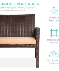 Best Choice Products 4-Piece Outdoor Wicker Patio Conversation Furniture Set for Backyard, Deck, Poolside w/Coffee Table, Seat Cushions - Brown Wicker/Beige Cushions Brown/Beige 25 81I7AaE2Q8L