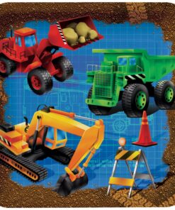 8-Count Square Paper Dessert Plates, Under Construction 7 Inch