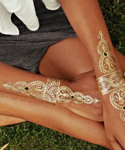 Flash Tattoos Sheebani Authentic Metallic Temporary Jewelry Tattoos 4 Sheet Pack (Black/gold/silver) Includes over 19 assorted premium henna inspired waterproof tattoos 6 81ICq3tRBgL