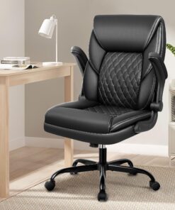 Alternative view of BestEra Office Chair, Executive Leather Chair Home Office Desk Chairs, Ergonomic Computer Desk Chair with Adjustable Flip-Up Arms, Lumber Support Swivel Task Chair with Rocking Function (Black) Black