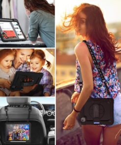 SEYMAC iPad Air 5th/ 4th Generation Case 10.9 Inch, Full-Body Shockproof Protective with Screen Protector, 360° Rotating Stand/Handle/Shoulder Strap/Pencil Holder, Black For iPad Air 5th/4th Generation 32 81IJfwgTIeL