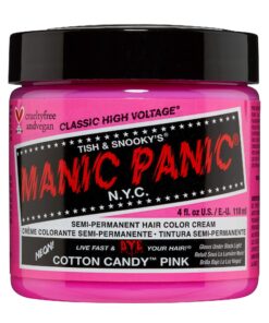 MANIC PANIC Cotton Candy Pink Hair Dye - Classic High Voltage - Semi Permanent Neon Bright Cool Toned Pink Hair Color - Glows Under Black Light - Vegan, PPD & Ammonia Free (4oz)