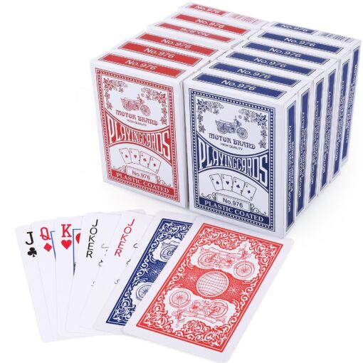 LotFancy Playing Cards, 12 Pack, Decks of Cards Bulk, Poker Size, Standard Index, for Blackjack, Euchre, Canasta Card Game, 6 Blue and 6 Red, Casino Grade