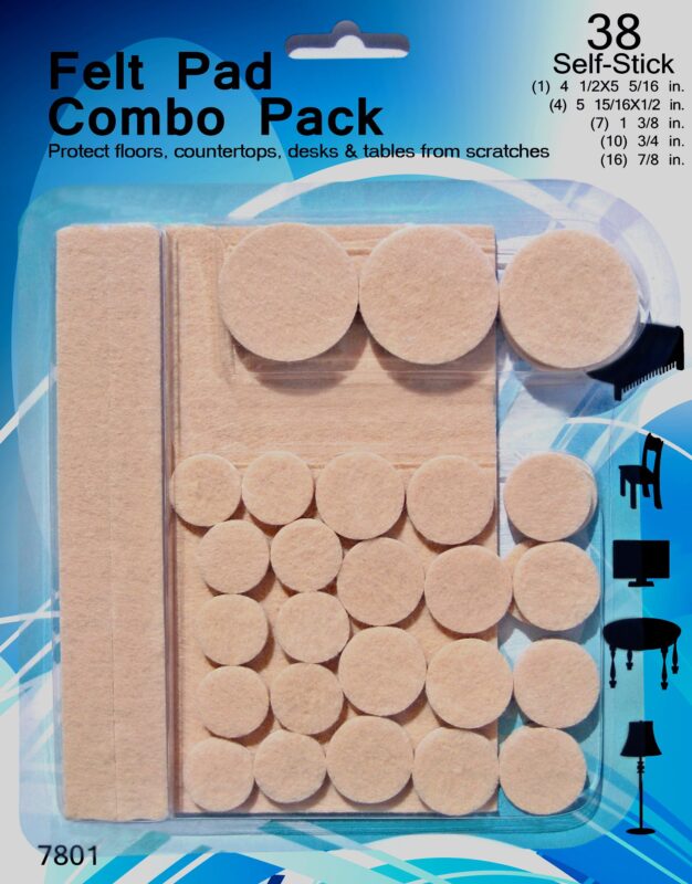 Felt Pads - 38 Pack Various Sizes, Self Stick Heavy Duty Chair Floor Protectors, Glides for Furniture, Bar Stools, Lamps, TV's - Flooring Protection for Hardwood, Laminate, Linoleum, Tile.