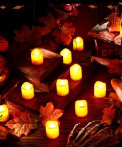 Retisee 100 Pcs Halloween Tea Light Flameless LED Candle Lights Bulk Battery Operated Votive Flickering Led Candles for Halloween Party, Fall Home Decor (Bright Orange,1.4'' x 1.4'' x 1.8'') 1.4'' x 1.4'' x 1.8'' Bright Orange 12 81IRawZvmWL
