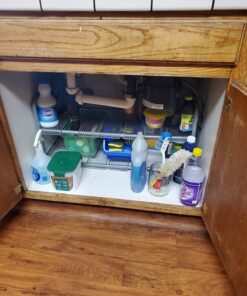 STORAGE MANIAC Under Sink 2 Tier Expandable (Width & Height) Shelf Organizer, Under Sink Organizer and Storage with 10 Removable Steel Panels for Kitchen, Bathroom - from 18.5 to 30 Inches, Silver 26 81IUYei8B L