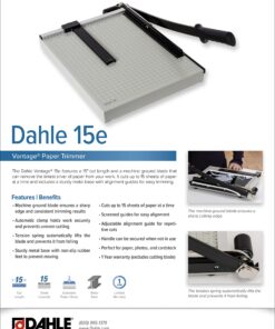 Dahle 15e Vantage Paper Trimmer, 15" Cut Length, 15 Sheet, Automatic Clamp, Adjustable Guide, Metal Base with 1/2" Gridlines, Guillotine Paper Cutter Cut Length: 15" 27 81IUdPRlSXL