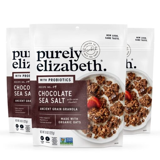 Purely Elizabeth, Chocolate Sea Salt, Ancient Grain Granola with Probiotics, Gluten-Free, 8 Ounce (Pack of 3) 3 Pack