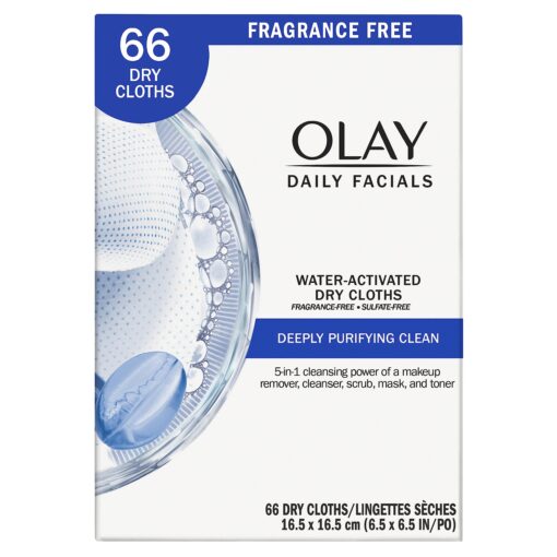 Olay Daily Facials, Deeply Purifying Clean, 5-in-1 Cleansing Wipes with Power of a Makeup Remover, Scrub, Toner, Mask and Cleanser, 66 Count Blue