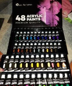 Castle Art Supplies 48 x 22ml Acrylic Paint Set | All-inclusive Set for Beginners, Adult Artists | Quality Intense Colors | Smooth to Use on Range of Surfaces | In Impressive Presentation Box 32 81Ibal774bL