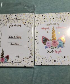 T-Antrix 24 Pcs Unicorn Invitations with 24 Envelopes, Double Sided Rainbow Glitter Unicorn Birthday Party Invitation Cards for Kids Birthday Baby Shower Unicorn Party Supplies 42 81IhiLgigL