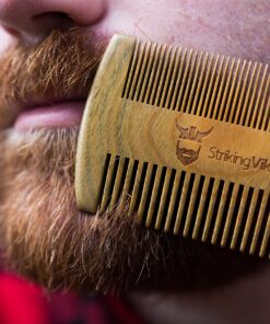 Sandalwood Beard Comb and Case - Pocket Sized Wooden Beard & Mustache Comb with Fine & Coarse Teeth - Perfect for Use with Balms and Oils - Striking Viking (Brown) Brown Case 26 81IhzhD0oS
