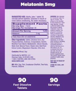 Natrol Melatonin 5mg, Strawberry-Flavored Dietary Supplement for Restful Sleep, 90 Fast-Dissolve Tablets, 90 Day Supply 20 81IihT63j L