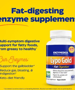 Enzymedica Lypo Gold, Digestive Enzymes for Fat Digestion, Offers Fast Acting Gas & Bloating Relief, 60 Count 60 Count (Pack of 1) Standard Packaging 15 81Iiw4ZfO4L