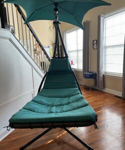 Best Choice Products Outdoor Hanging Curved Steel Chaise Lounge Chair Swing w/Built-in Pillow and Removable Canopy - Teal 46 81Ik7t CNQL