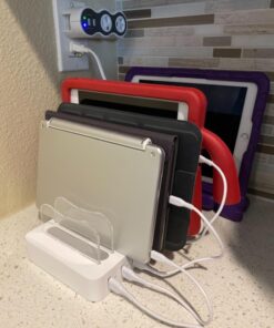 SooPii Premium 6-Port USB Charging Station Organizer for Multiple Devices, 6 Short Charging Cables and One Upgraded i-Watch Charger Holder Included, for Phones, Tablets, and Other Electronics, White 47 81InlG476L