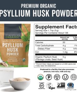 Viva Naturals Organic Psyllium Husk Powder (1.5 lbs) - Easy Mixing Fiber Supplement, Finely Ground & Non-GMO Powder for Promoting Regularity 1.5 Pound (Pack of 1) 27 81Ipi7Z J8L