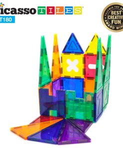 PicassoTiles 180 PCs Magnetic Tile Building Block Deluxe Construction Set with 2 Cars Clear Color Unique Shapes See Through Shape Tiles 3D Playboard Colorful Educational Construction for Kids Ages 3+ 21 81IpmD4SO5L