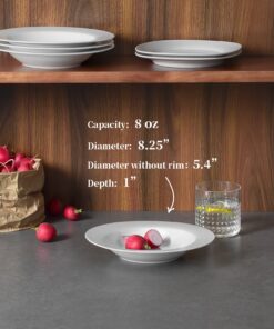 Alternative view of Y YHY Soup Bowls, Pasta Bowl Set of 4, White Shallow Bowl Plates, Porcelain Rimmed Bowls, 8 Inches Diameter with Rim, Father's Day Gift 8.25 Inch-8 oz