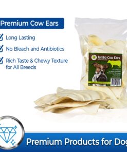 PET MAGASIN Rawhide Alternative Natural Jumbo Cow Ears 12-Pack Dog Treats Super Chew Long-Lasting, Made in Registered Facility 28 81Irf7OrXlL