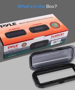 Pyle Water Resistant Marine Stereo Cover - Smoke Colored Heavy Duty Boat Radio Protector Shield with Flip-up Door & Spring Loaded Release - Mounting Gasket Included - Pyle PLMRCB1 Black Standard Packaging 22 81IsPKKWbDL