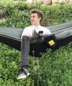 Wise Owl Outfitters Camping Hammock - Camping Essentials & Camping Gifts, Portable Hammock Single or Double Hammock for Outdoor, Indoor w/Hammock Straps Black & Grey Medium 36 81Iu1ycOESL