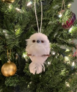 Alternative view of 4" Tell a Story White Snowy Owl Perched on Branch Christmas Ornament
