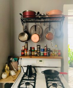 30" Wall mounted pots and pans rack. Pot holders wall shelves with 12 hooks. Kitchen shelves wall mounted with wall hooks. Kitchen storage pot holder pot rack. Pot pan organizer. Pot Pan rack. 41 81IzY kS0zL