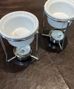 PrepWorks by Progressive 5-Ounce Ceramic Butter Warmer Home Fondue Set with Stands, Candles, and Cups, White 22 81IzqGLF bL