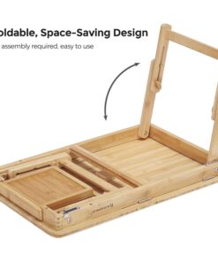 SONGMICS Laptop Desk, Folding Lap Tray, Bamboo Bed Desk with Tilting Top, Small Drawer, for Home Office, Bedroom, Natural ULLD01N 62 81J0Oaoo5rL