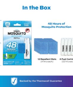 Thermacell Mosquito Repellent Refills, 48-Hour Pack; Contains 12 Repellent Mats, 4 Fuel Cartridges; Compatible with Any Fuel-Powered Thermacell Product; No Spray, Scent, Mess 12 81J0d0WhJoL