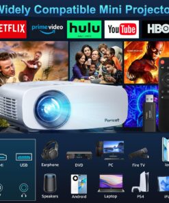 Pericat 5G WiFi Projector Bluetooth,10000L Native 1080P Outdoor Portable Video Projector 4K Supported,Home Theater Movie Projector 300'' Display,Compatible iOS/Android//PC/TV Stick/PS5 White 14 81J1VqvsEWL