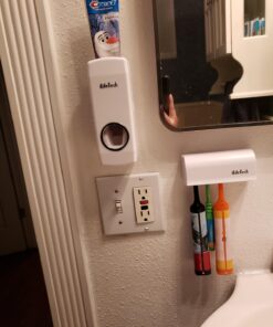 iLifeTech Hands Free Toothpaste Dispenser, Bathroom Toothbrush Holder, Automatic Toothpaste Squeezer and Holder Set (5 Brush Holder), White 32 81J2OdlEMWL