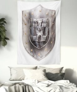 Ambesonne Medieval Tapestry, Old Medieval Iron Shield Middle Age Heraldic Elements Vintage Illustration, Wall Hanging for Bedroom Living Room Dorm Decor, 40" X 60", Grey White 40" X 60" - Image 7