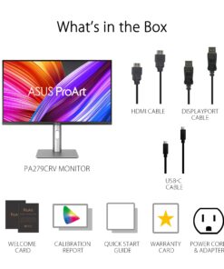 ASUS ProArt Display 27” 4K HDR Professional Monitor (PA279CRV) - IPS, UHD (3840 x 2160), 99% DCI-P3/Adobe RGB, ΔE < 2, Calman Verified, USB-C PD 96W, DisplayPort, Daisy-Chain, Height Adjustable 28 81J4PFuA4oL