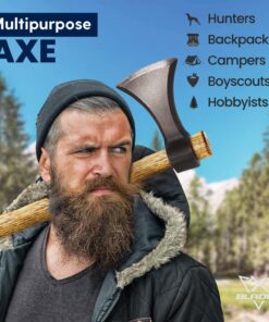 BLADED Throwing Hatchet w/ Sheath - Made in USA Axe w/ Forged 4140 Steel Head & 100% American Hickory Wood Handle - Small Competition & Survival Tomahawk - Kindling, Camping & Chopping Metal Hand Hawk Natural Steel 18 81J4blwsZWL