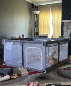 Tmsene Baby Playpen, Playard for Babies and Toddlers, Sturdy Safety Baby Fence with Breathable Mesh and Zipper Gates, Indoor & Outdoor Play Pens for Kids Activity Center (Grey) Grey 31 81J4ks6HNL