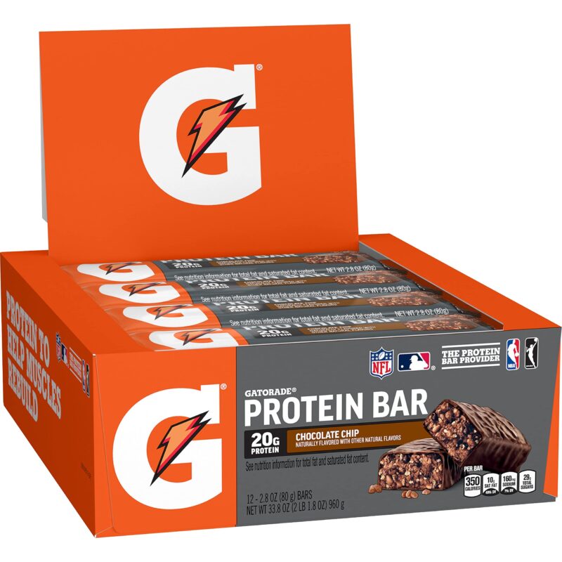 Gatorade Whey Protein Recover Bars, Chocolate Chip, 2.8 ounce bars (12 Count) 12 Count (Pack of 1)