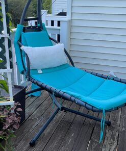 Best Choice Products Outdoor Hanging Curved Steel Chaise Lounge Chair Swing w/Built-in Pillow and Removable Canopy - Teal 34 81J5JGAZIzL