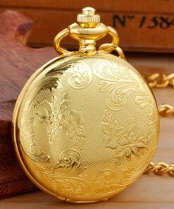 Realpoo Both Sides Gold Carved Flower Quartz Pocket Watch Quartz Movement, Quartz Pocket Watches with Chain Clip for Men-Gold 9 81J6YwPPGOL