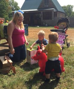 AppleRound Horse Bouncer with Hand Pump, Inflatable Space Hopper, Ride-on Bouncy Horse (Red) Red 30 81J6pE3rNL