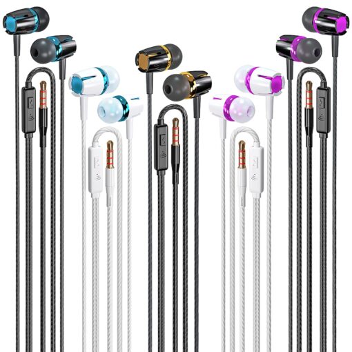 Rayleigh Wired Earbuds 5 Pack, Earbuds Headphones with Microphone, Earphones with Heavy Bass Stereo Noise Blocking, Compatible with iPhone, with iPad and Android Devices, MP3, Fits All 3.5mm Devices 3.5mm Jack