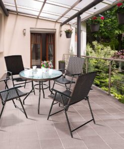Tangkula 4 PCS Folding Patio Chair Set Outdoor Pool Lawn Portable Wicker Chair with Armrest & Footrest Durable Rattan Steel Frame Commercial Foldable Stackable Party Wedding Chair Set (24X23X37) 24X23X37 14 81J85zkpxL 1