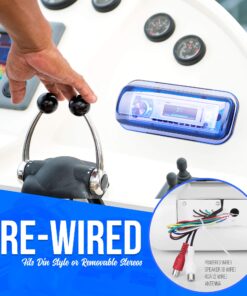 Pyle Durable Universal Marine Stereo Cover - Water Resistant Boat Radio Protector Shield with Flip-up Door & Neoprene Gasket - Compatible with Dual Shaft & DIN Style Stereos - Pyle PLMRCW3 11 81J89gl8WTL