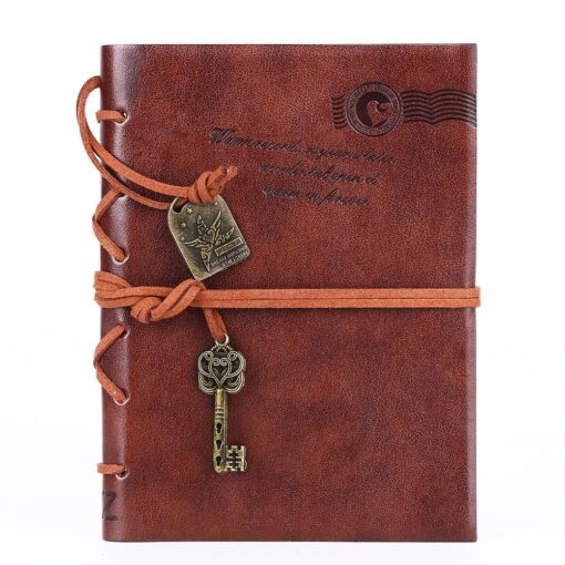 Leather Writing Journal Notebook, EvZ Classic Key Bound Retro Vintage Notebook Diary Sketchbook Gifts with Unlined Travel Journals to Write in for Girls and Boys Notepad Guest Book, Dark Coffee 5 inches