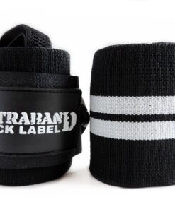 Contraband Black Label 1001 Weight Lifting Wrist Wraps w/Thumb Loops (PAIR) - Competition Grade Wrist Support USPA Approved for Powerlifting, Bodybuilding, Strongman 18in Standard Length 2-Stripe Heavy (BLACK/WHITE) 15 81JMYS4IL