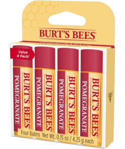 Burt's Bees Lip Balm Stocking Stuffers, Moisturizing Lip Care Christmas Gifts, Original Beeswax with Vitamin E & Peppermint Oil, All Natural (4-Pack) Pomegranate 4 Count (Pack of 1) 31 81JNPXUzQAL